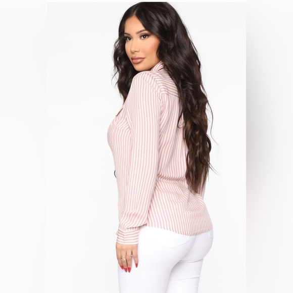 You Better Work Striped Shirt II - Pink/White - Picture 2 of 5